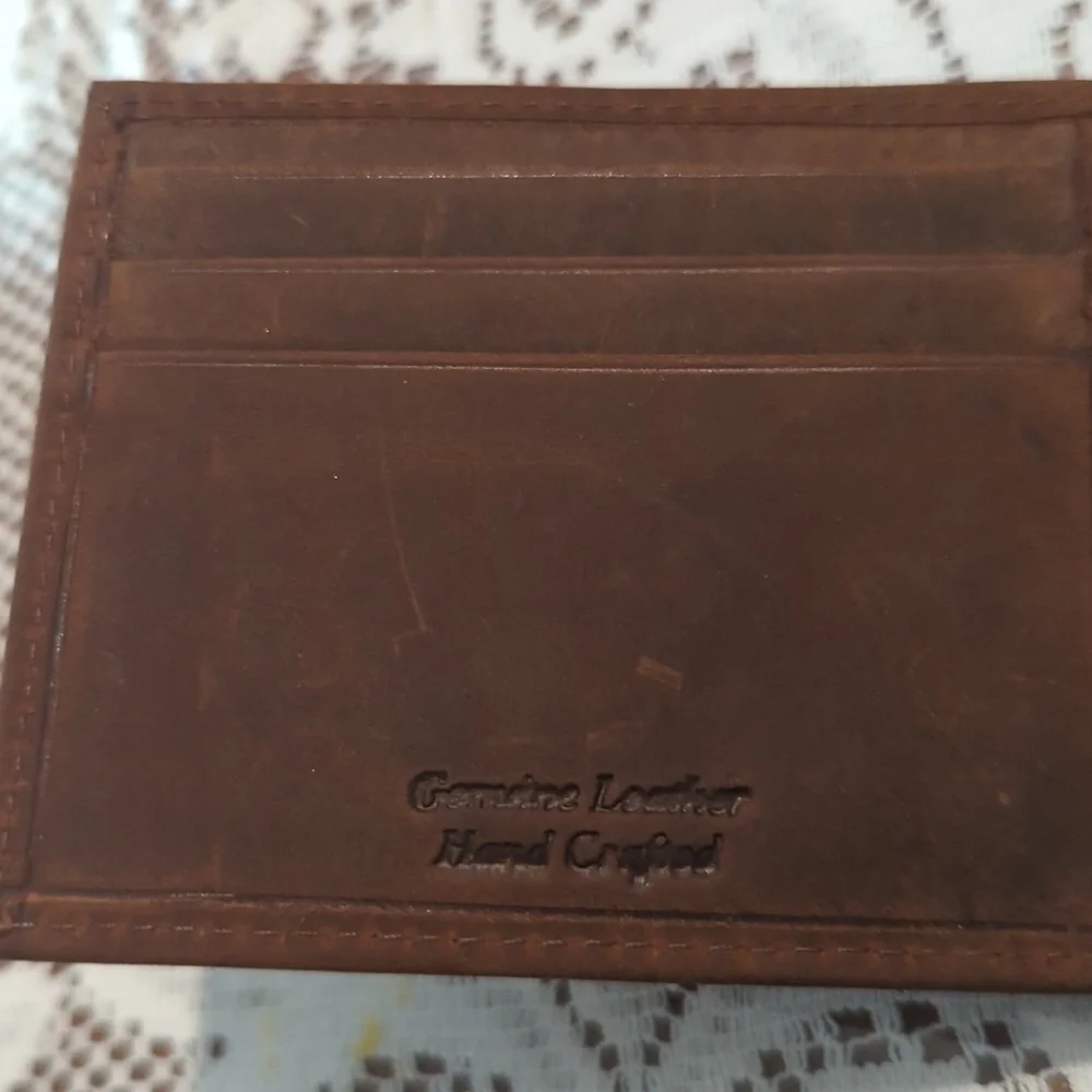 Genuine leather handcrafted wallet RFID protection.